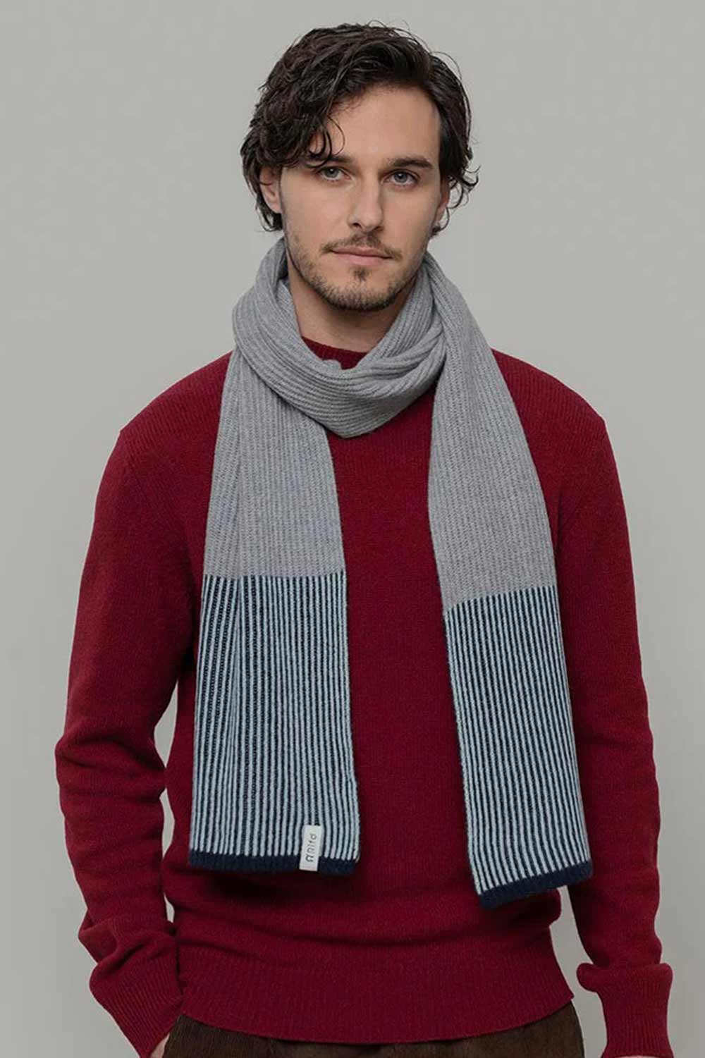 Sjaal gerecycled kasjmier grijs blauw - Afbeelding 4