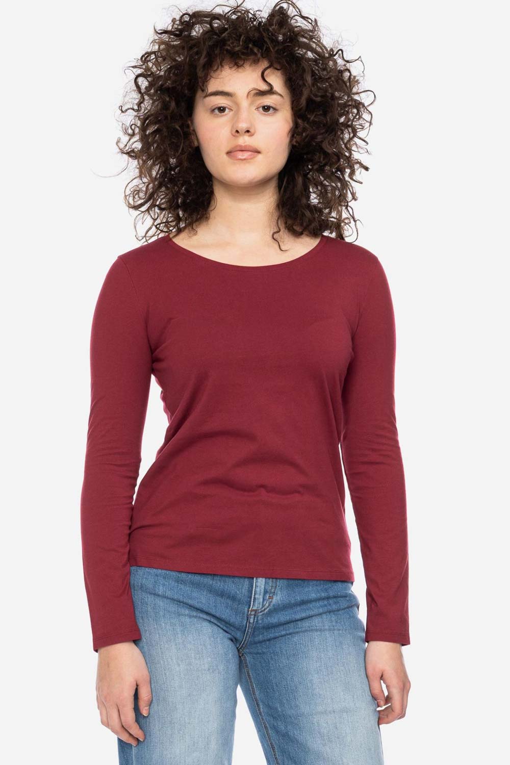 Basic longsleeve ronde hals 100% biokatoen rood