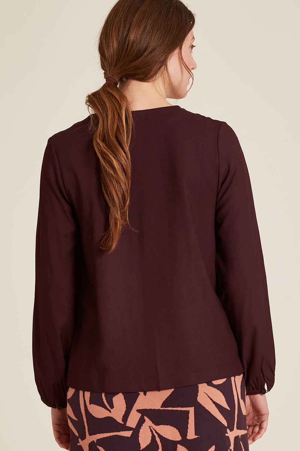 Effen blouse ecovero aubergine - Afbeelding 3