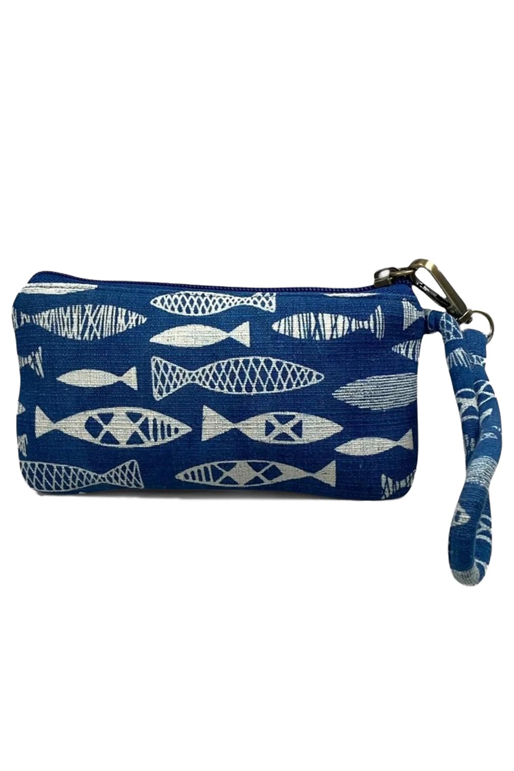 Katoenen clutch jeansblauw vissen