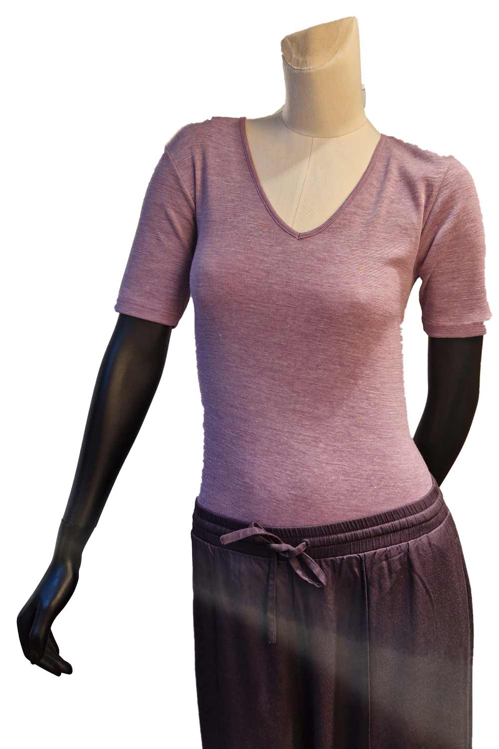 T-Shirt V-hals katoen-wol-zijde Lila