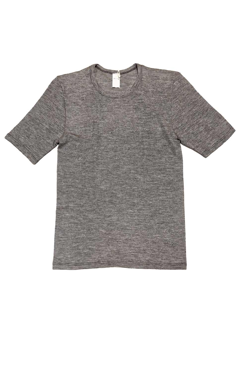 T-shirt ronde hals wol-zijde grijs streep