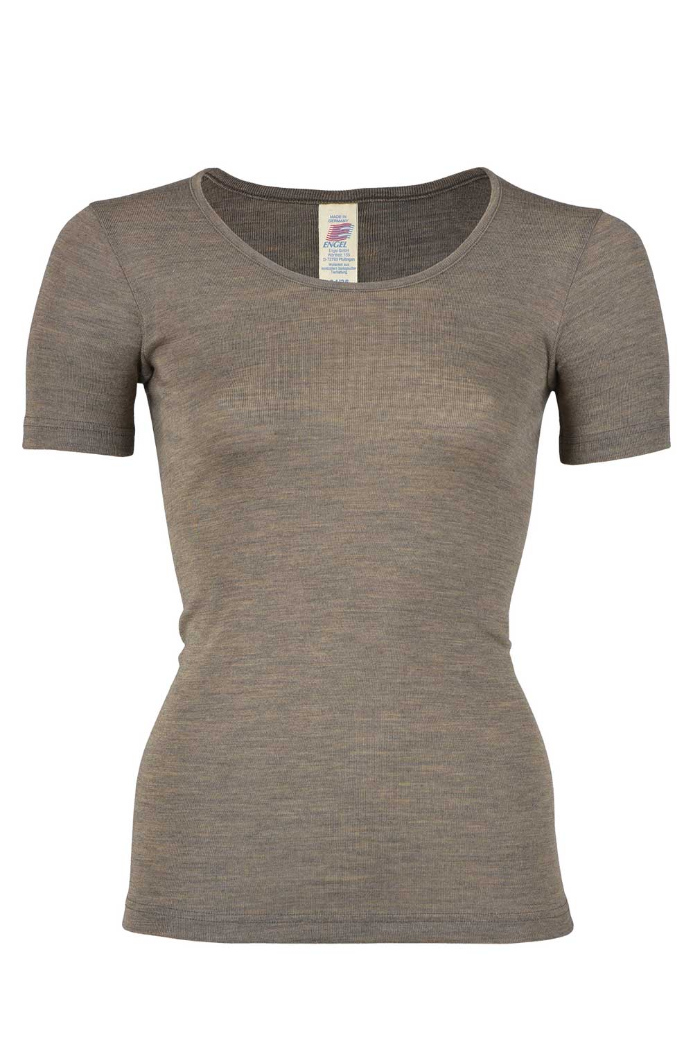 T-shirt wol-zijde korte mouw bruin