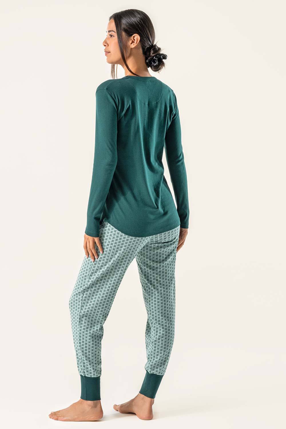 Slaapshirt lange mouw donkergroen - Afbeelding 3