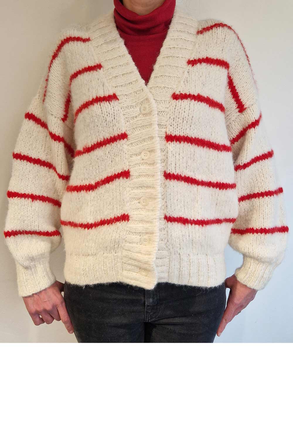 Baby alpaca vest v-hals rood gestreept - Afbeelding 3