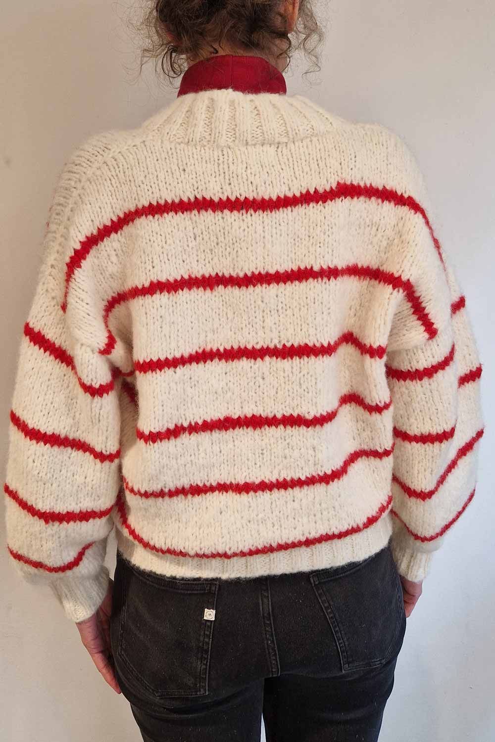 Baby alpaca vest v-hals rood gestreept - Afbeelding 2