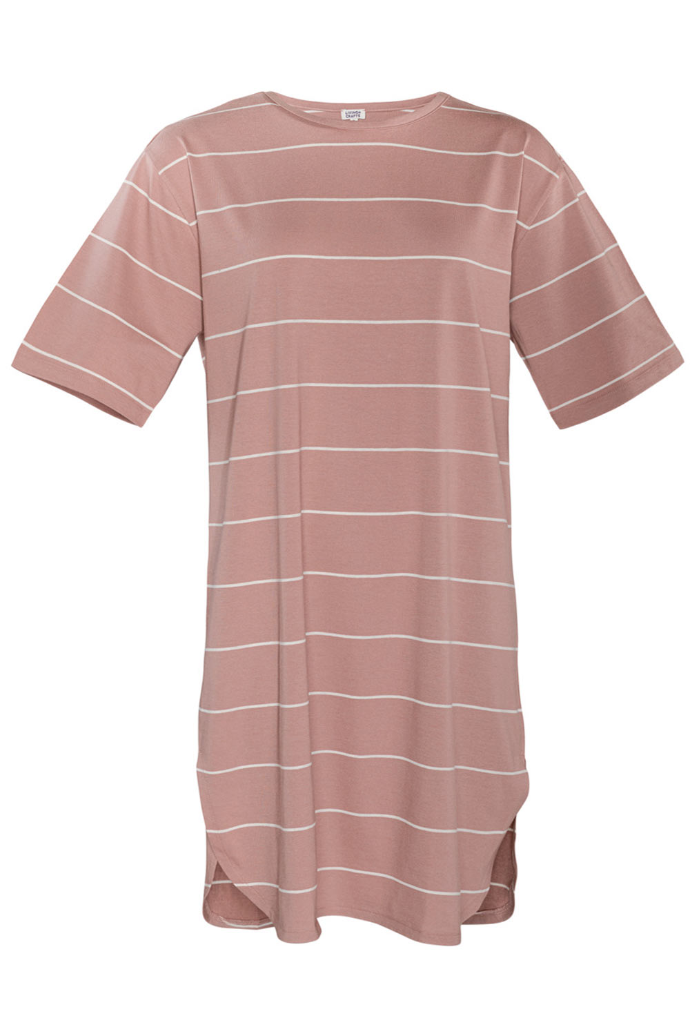 Nachthemd korte mouw oudroze met witte streep