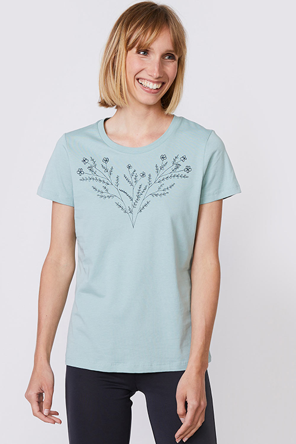 T-shirt bloemen biokatoen lichtgroen - Afbeelding 2