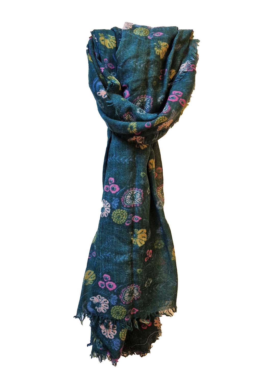 Lange wollen sjaal bloemen donkergroen