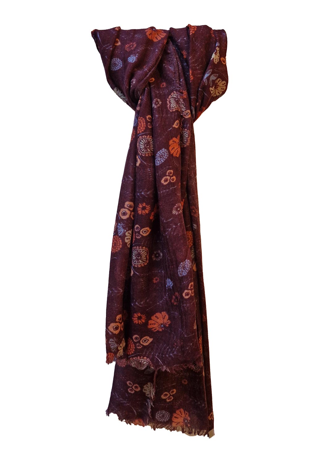 Lange wollen sjaal bloemen plum