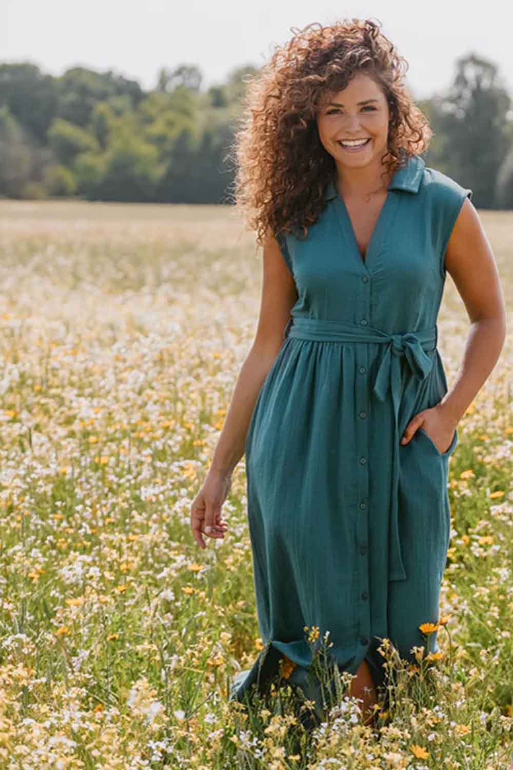 Mouwloze jurk biokatoen mousseline