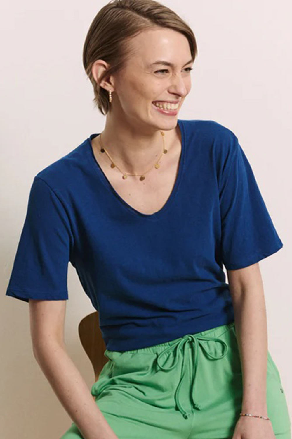 Linnen T-shirt met V-hals - Afbeelding 3