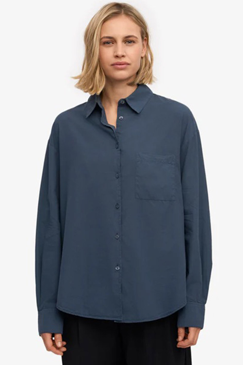 Oversized overhemdblouse biokatoen blauw
