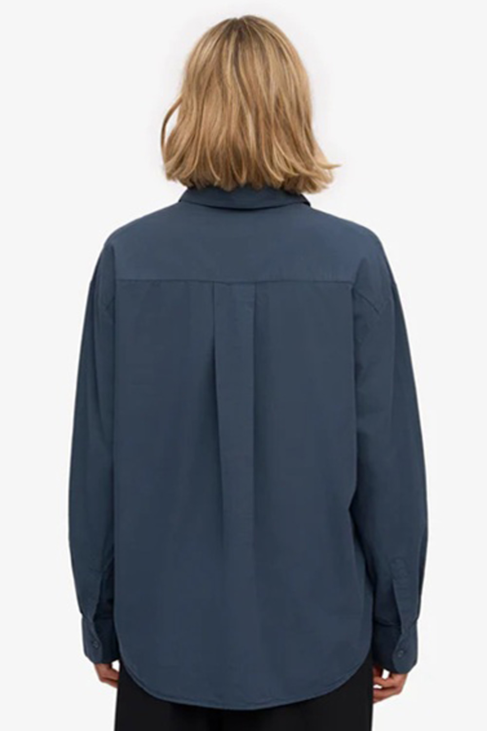Oversized overhemdblouse biokatoen blauw - Afbeelding 3