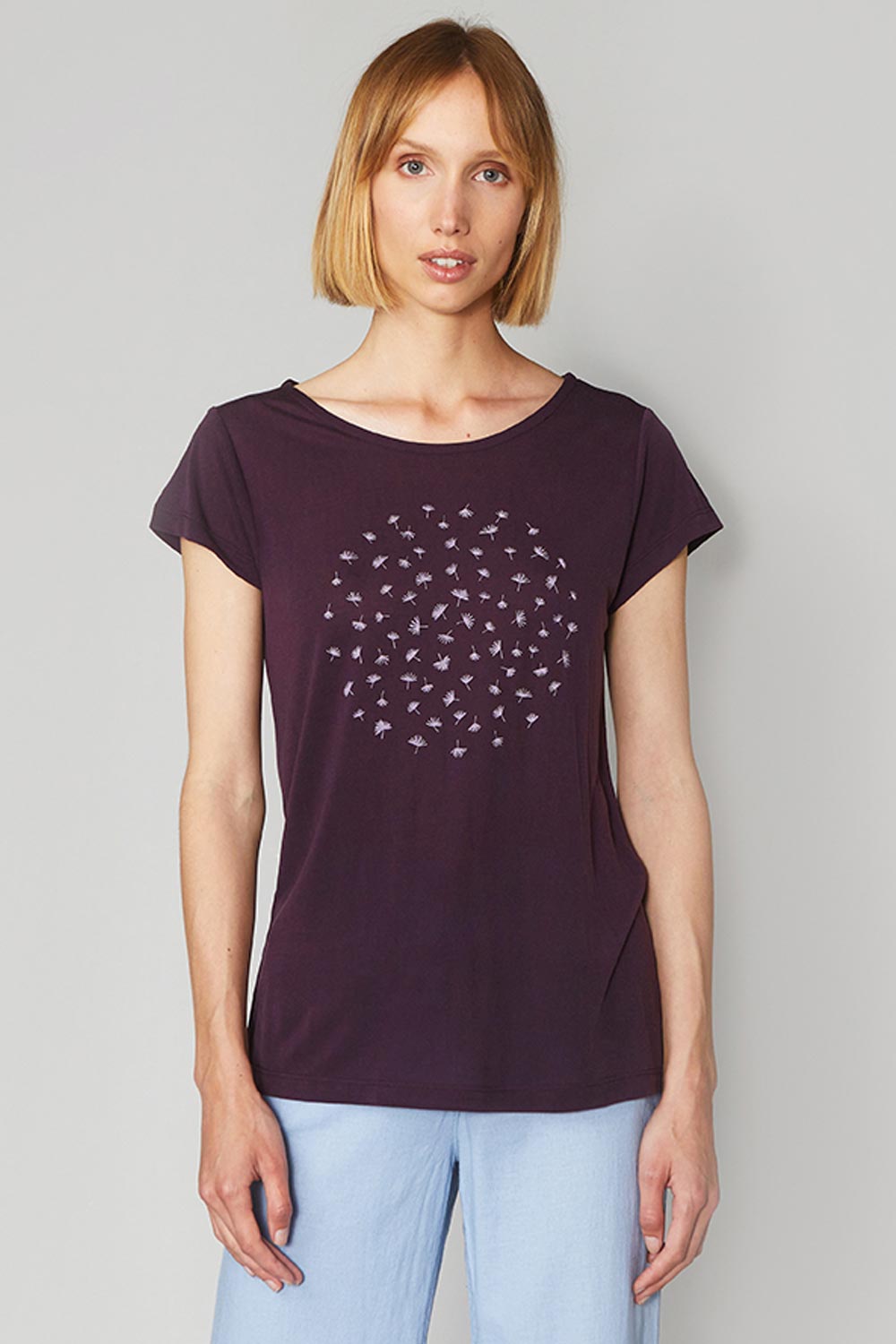 T-shirt tencel Paardebloem aubergine - Afbeelding 2