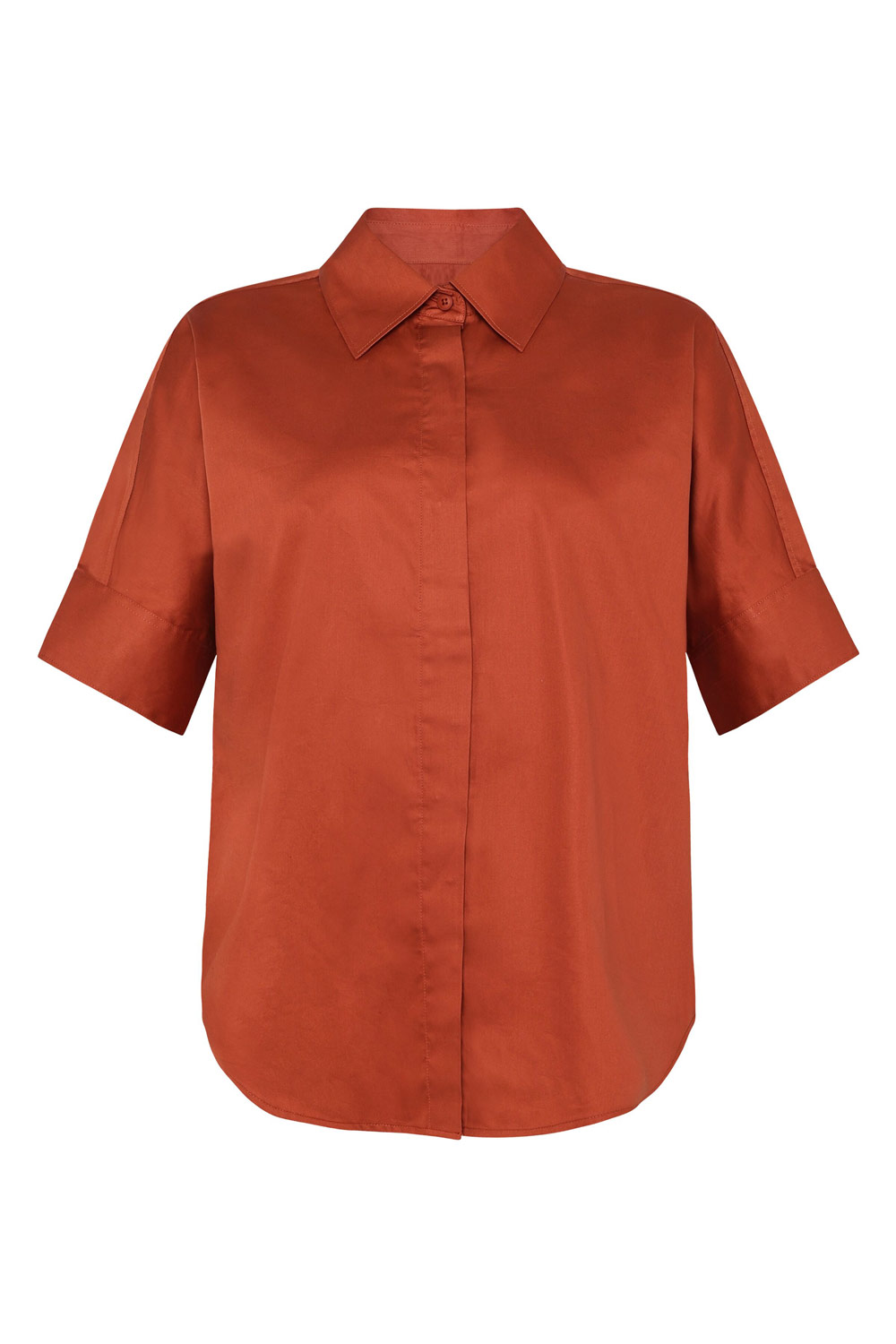 Blouse satijn biokatoen oranje-bruin