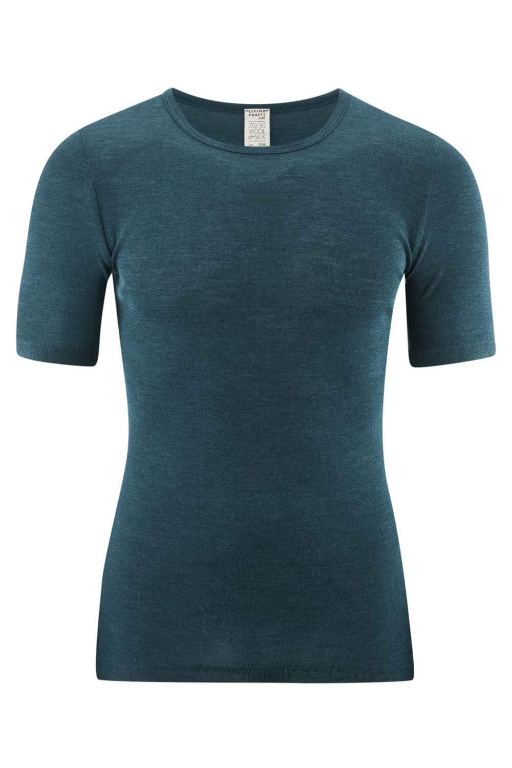 Heren t-shirt wol met zijde petrolblauw