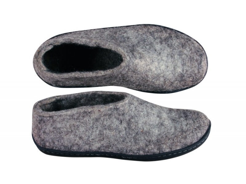 Wollen slof schoen - zwarte rubber zool diverse kleuren - Afbeelding 2