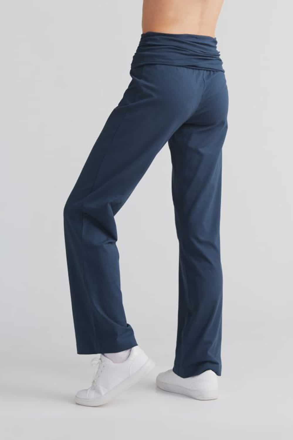 Tricot broek recht en brede band donkerblauw