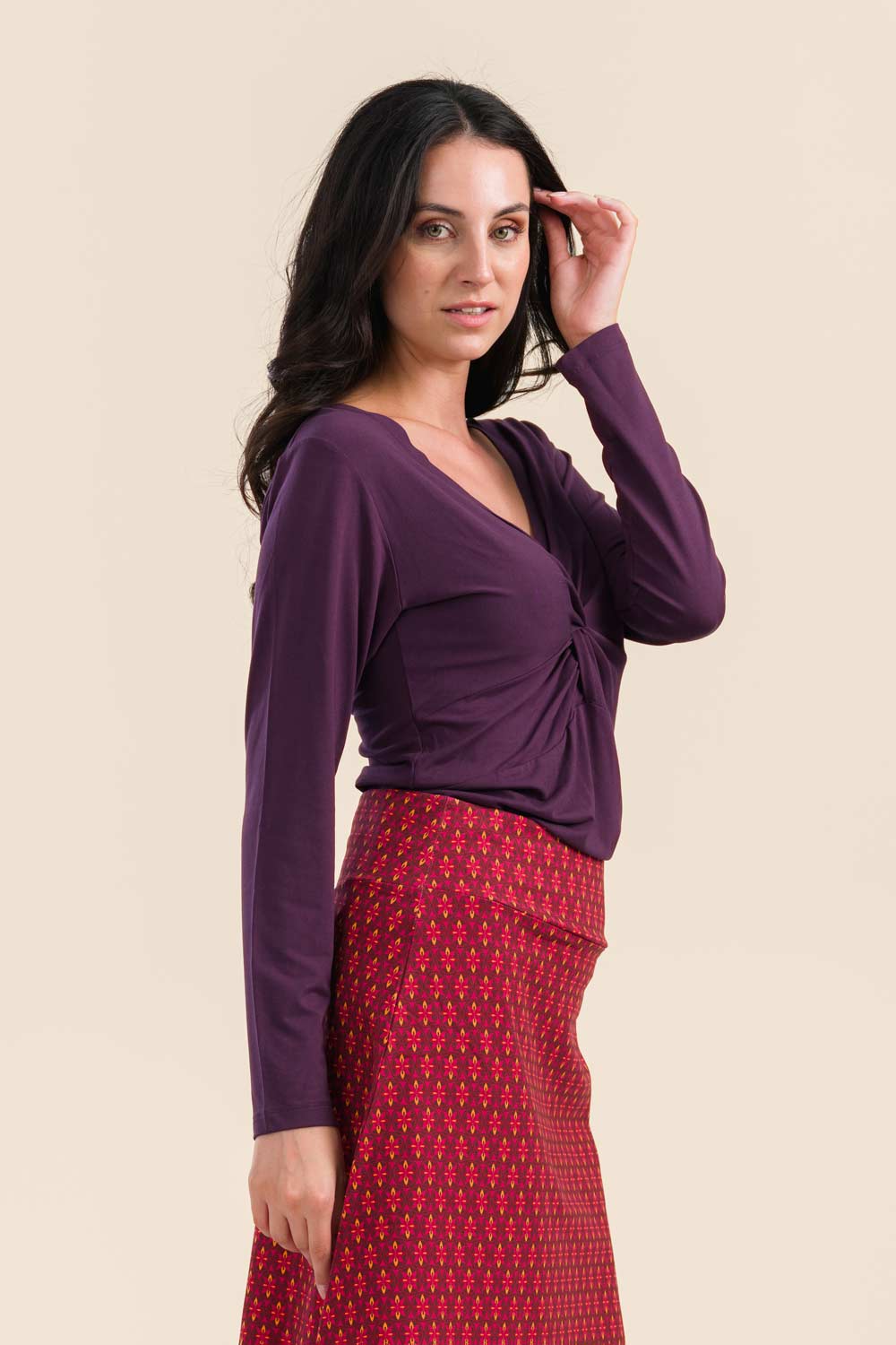 Shirt knoop effen bordeauxrood - Afbeelding 2