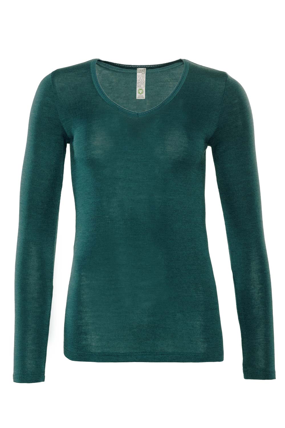Shirt v-hals met lange mouw wol-zijde donkergroen - Afbeelding 2