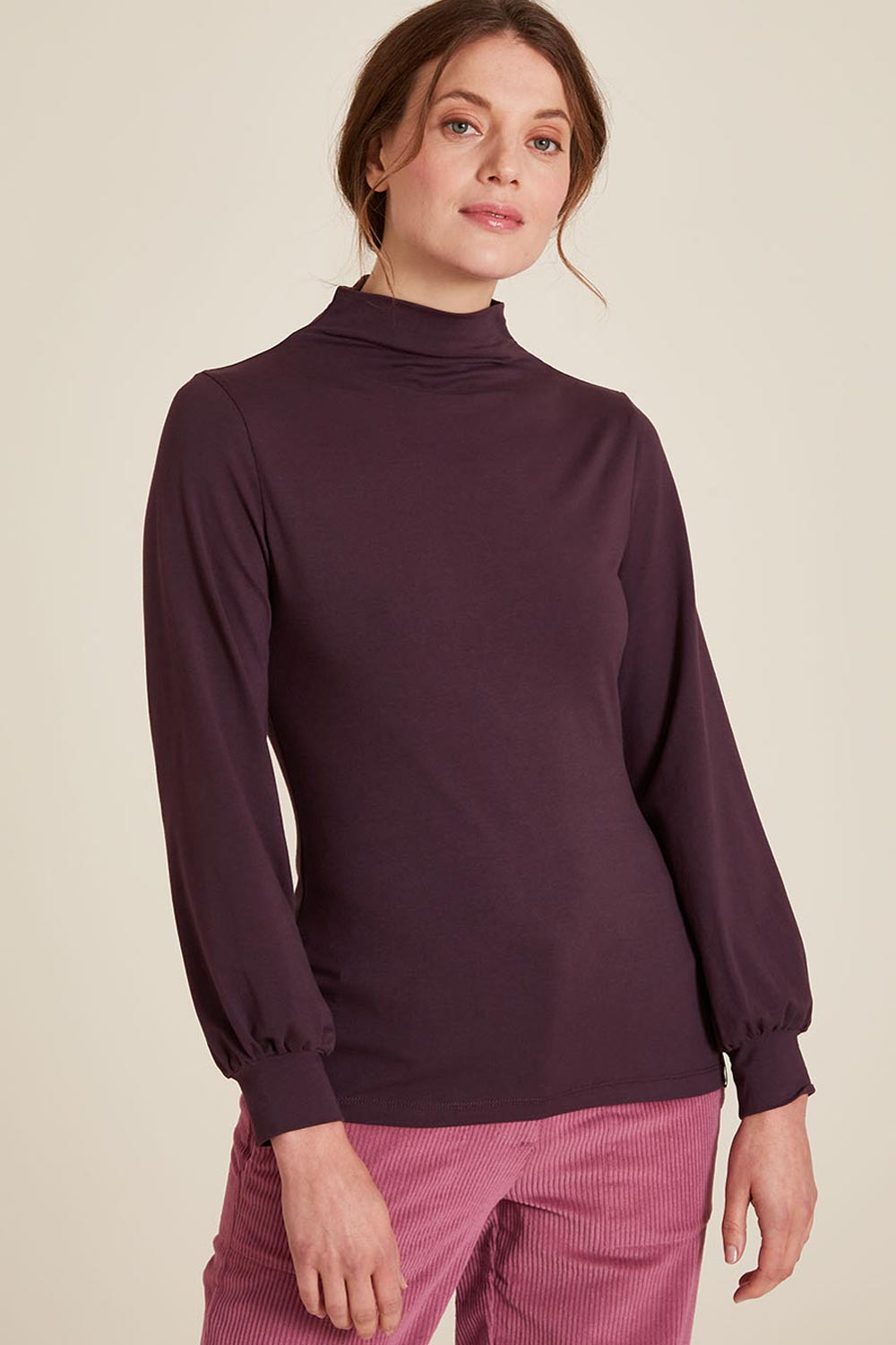 Aubergine colshirt biokatoen - Afbeelding 2
