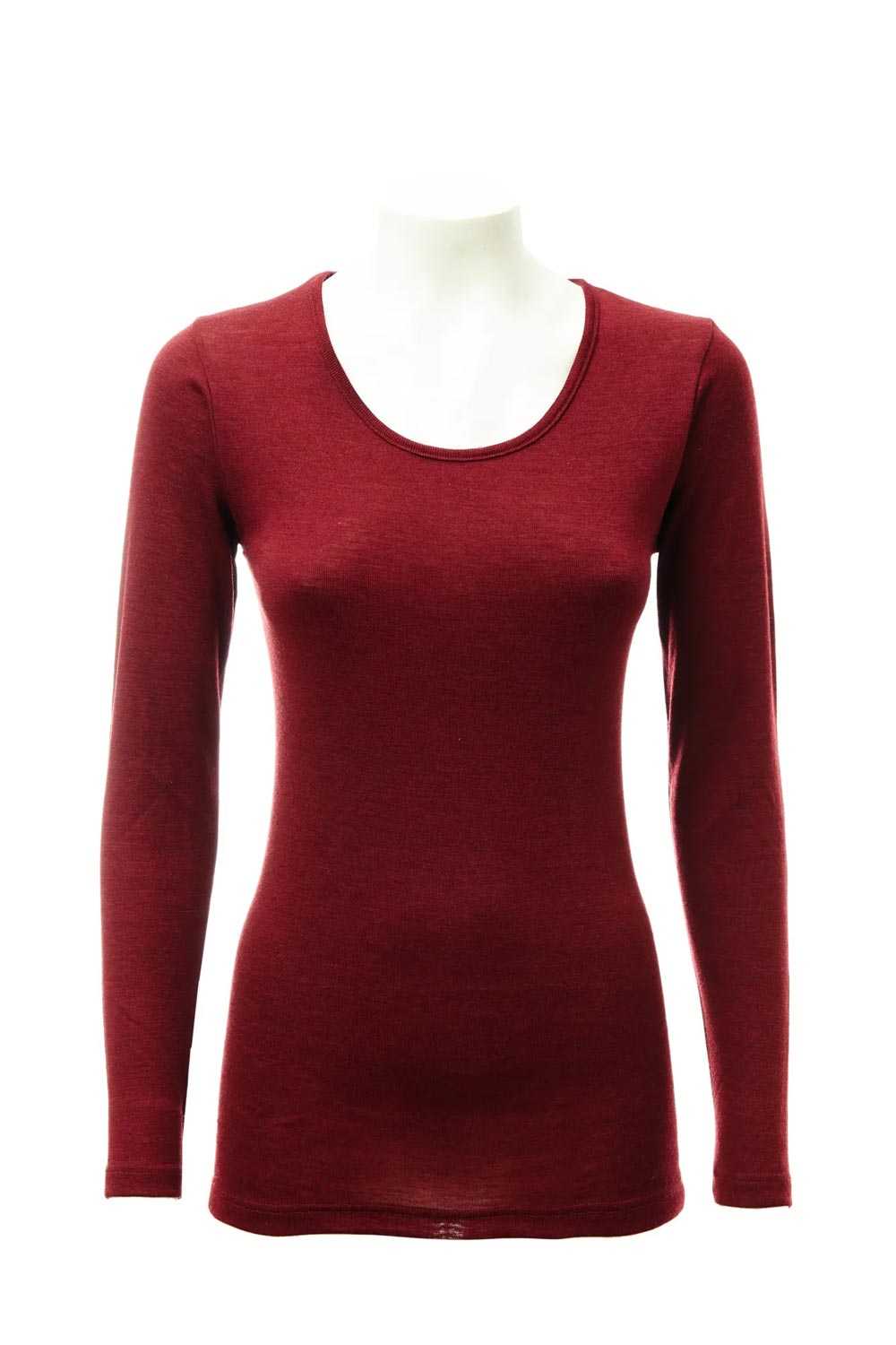 Shirt ronde hals wol-zijde bordeaux