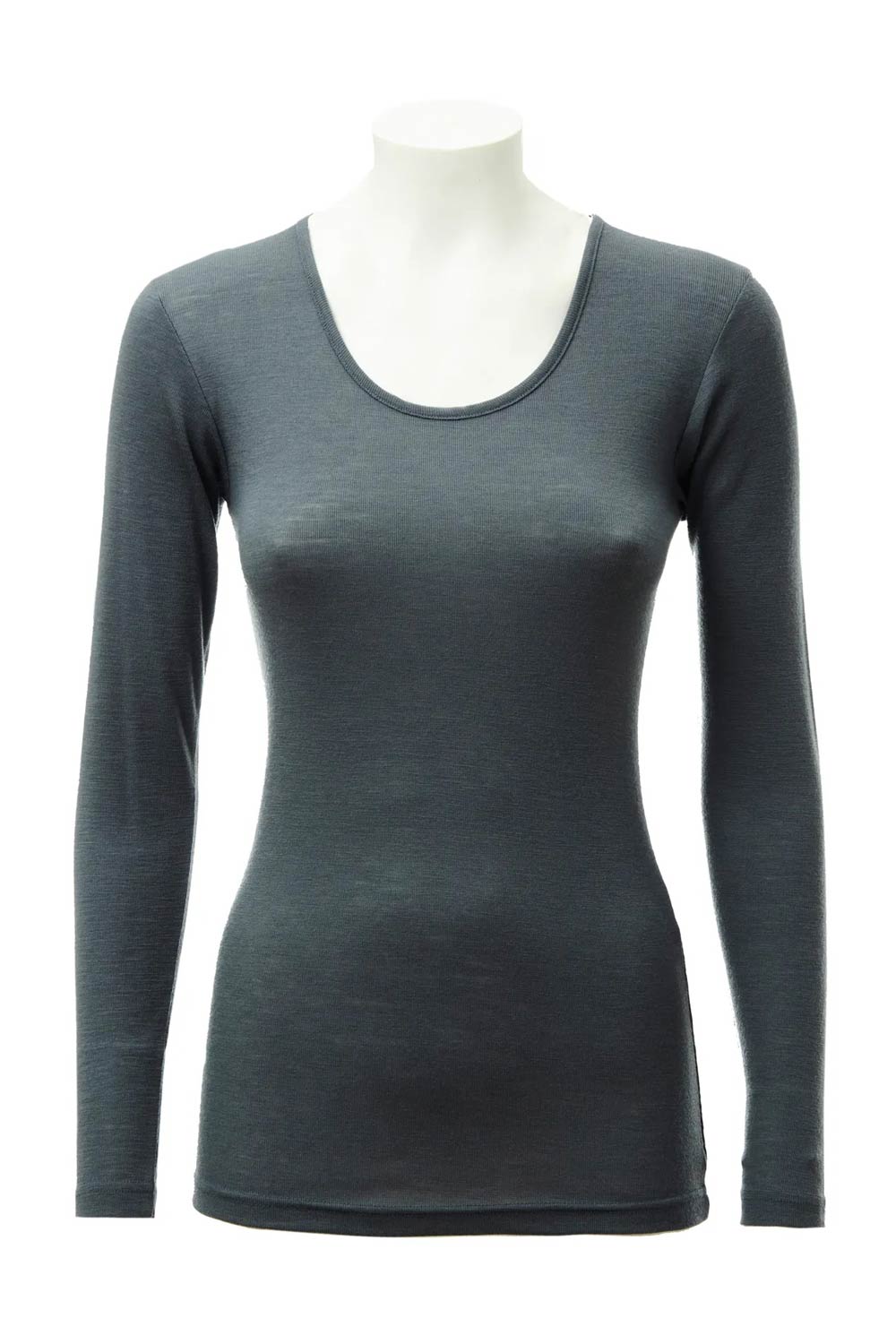 Shirt ronde hals wol-zijde antraciet