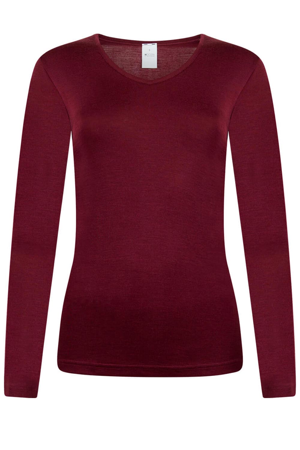 Shirt V-hals wol-zijde bordeaux