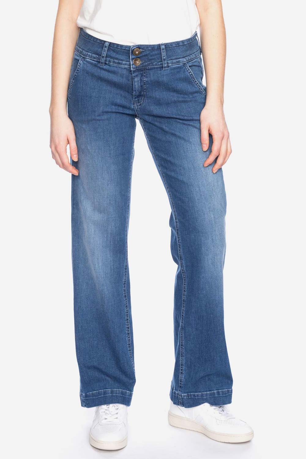 Damesjeans met wijdere pijp blauw