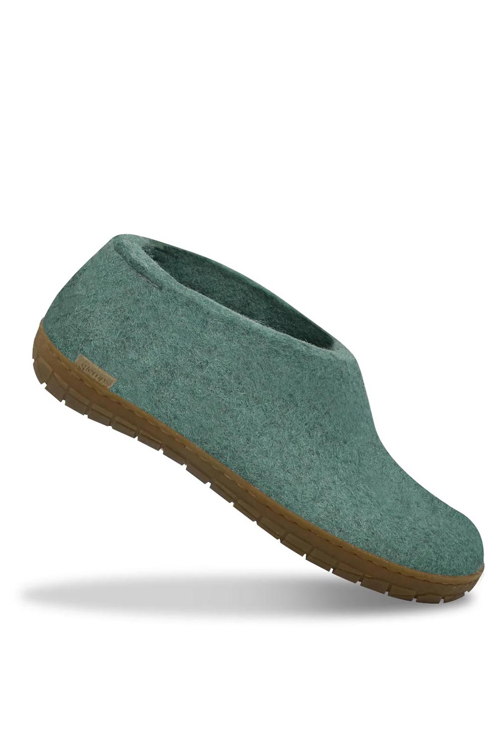 Wollen slof schoen - rubber zool- lichtgroenblauw