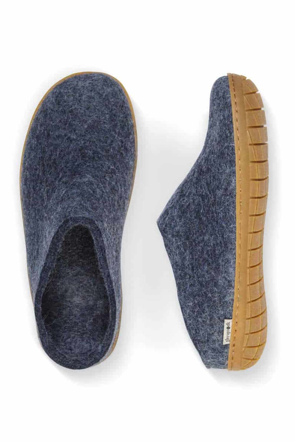 Wollen slof slipper - rubber zool denimblauw - Afbeelding 2