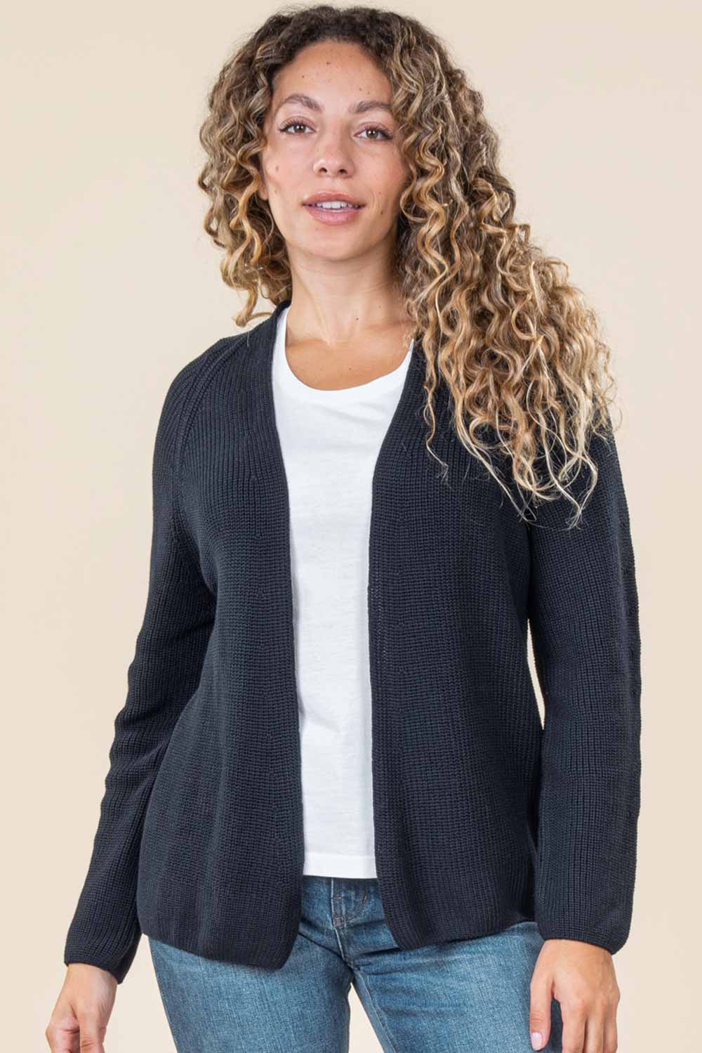 Kort openvallend biokatoenen vest donkerblauw