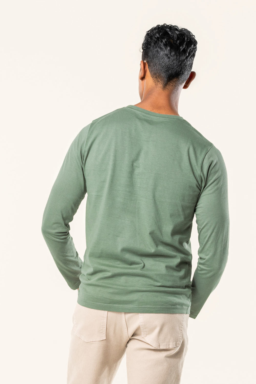 Heren longsleeve biokatoen olijfgroen - Afbeelding 3