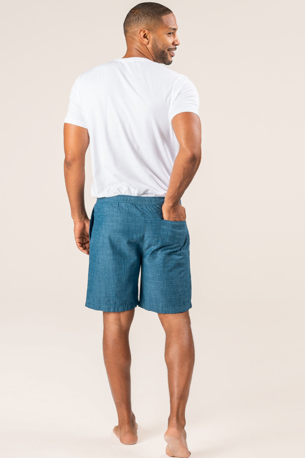 Heren korte broek blauw chambray - Afbeelding 3