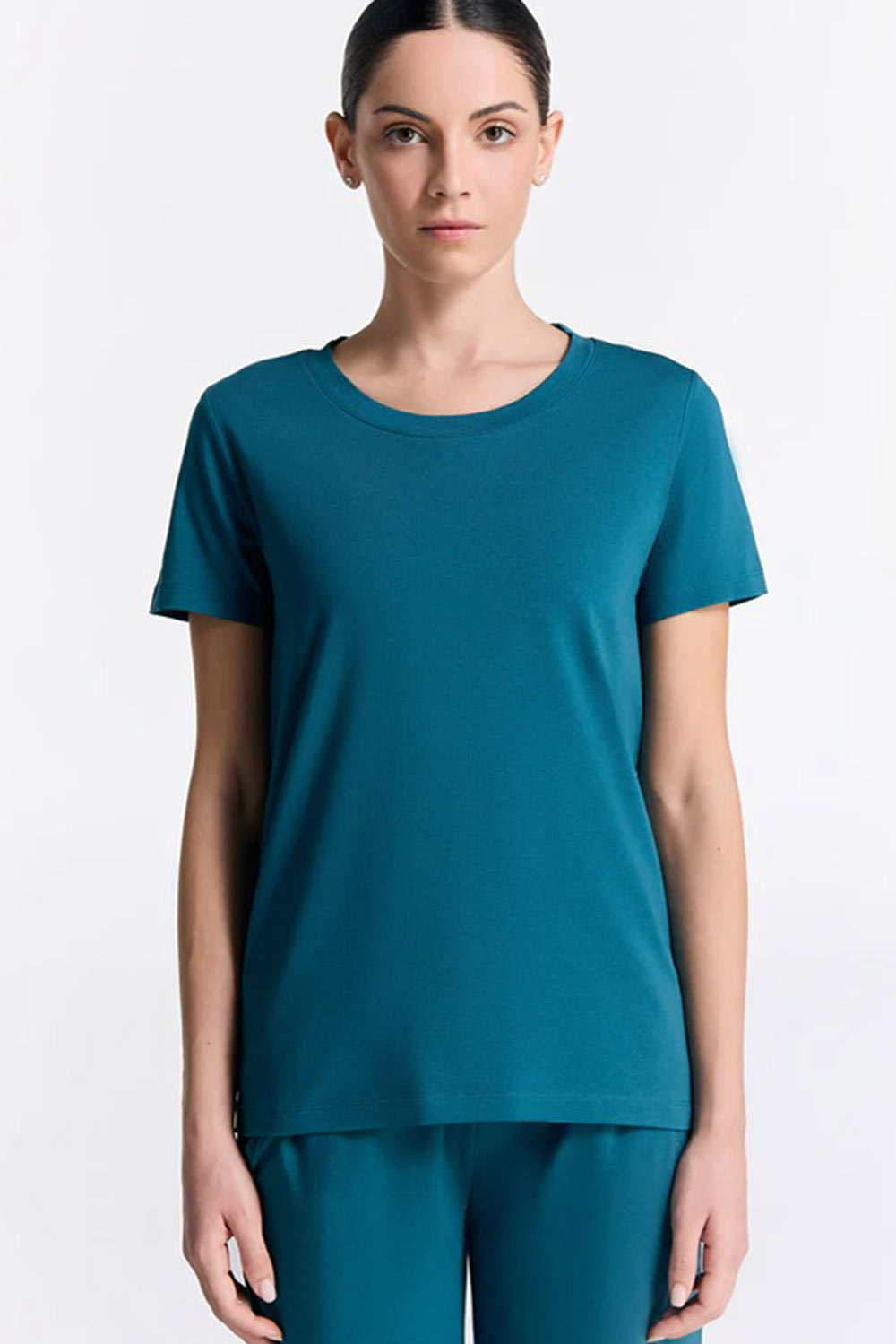 T-shirt biokatoen/modal blauwgroen
