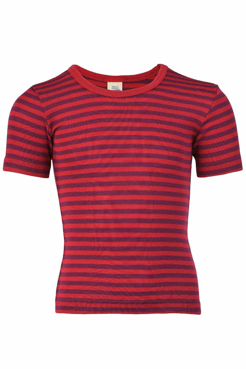 T-shirt wol zijde bordeaux-roze streep