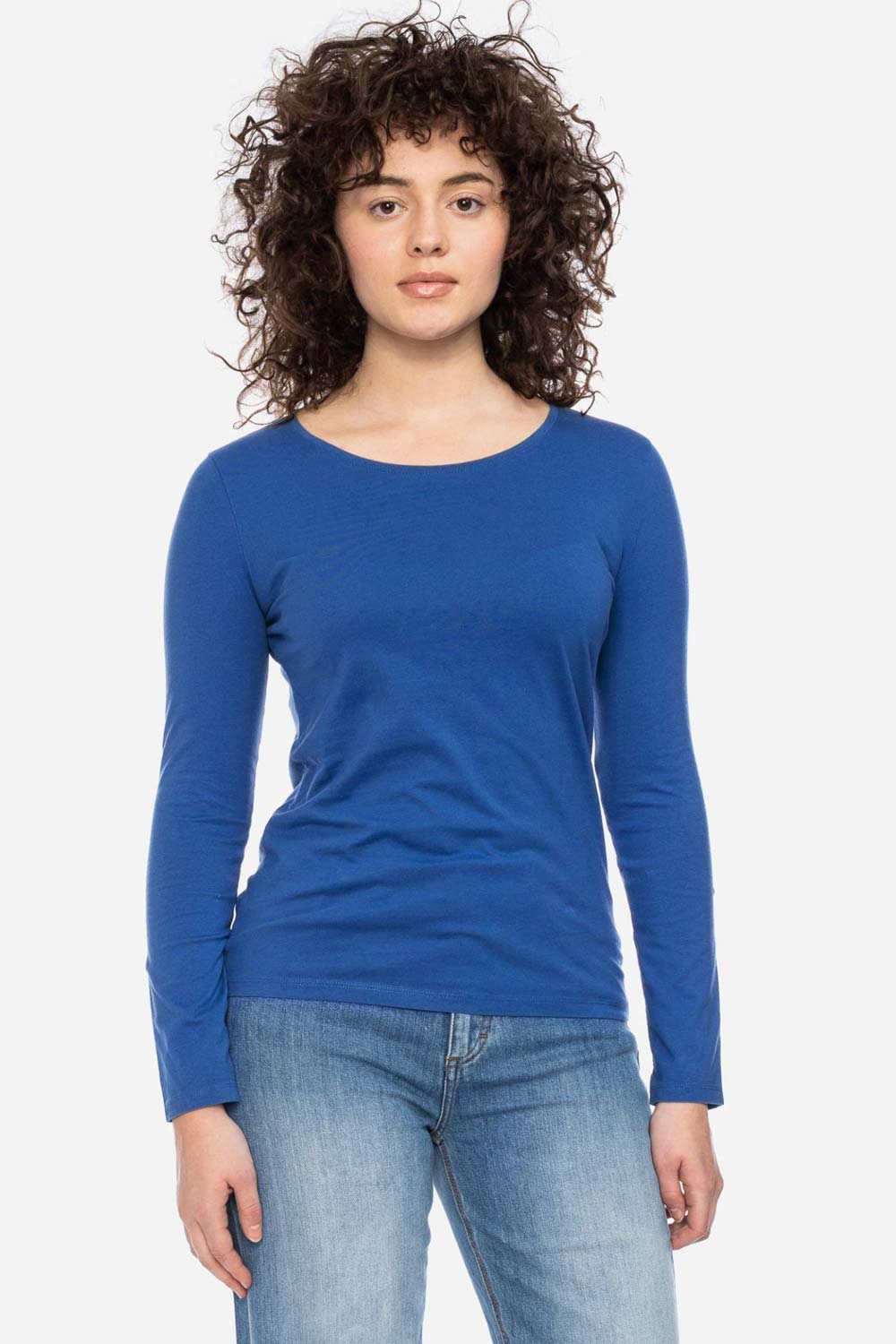 Basic longsleeve ronde hals 100% biokatoen kobaltblauw