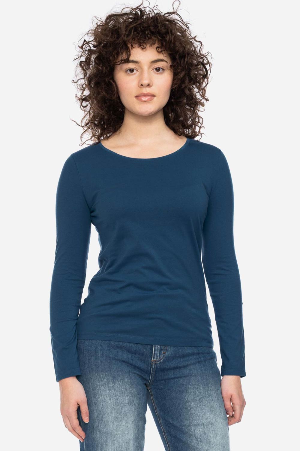 Basic longsleeve ronde hals 100% biokatoen pauwblauw