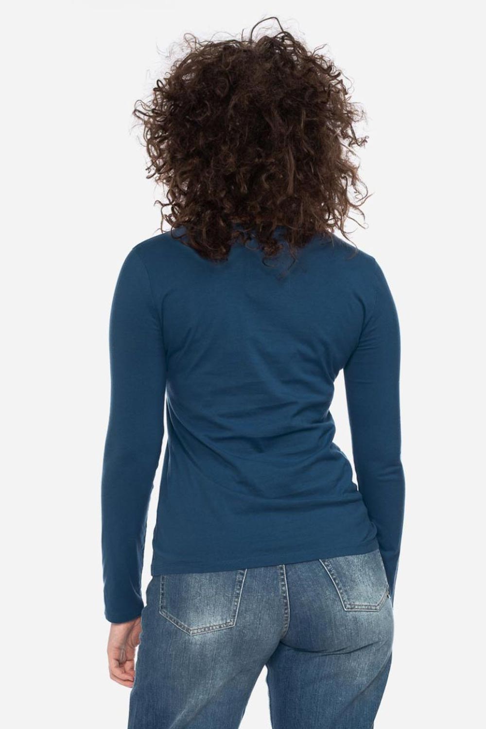 Basic longsleeve ronde hals 100% biokatoen pauwblauw - Afbeelding 2