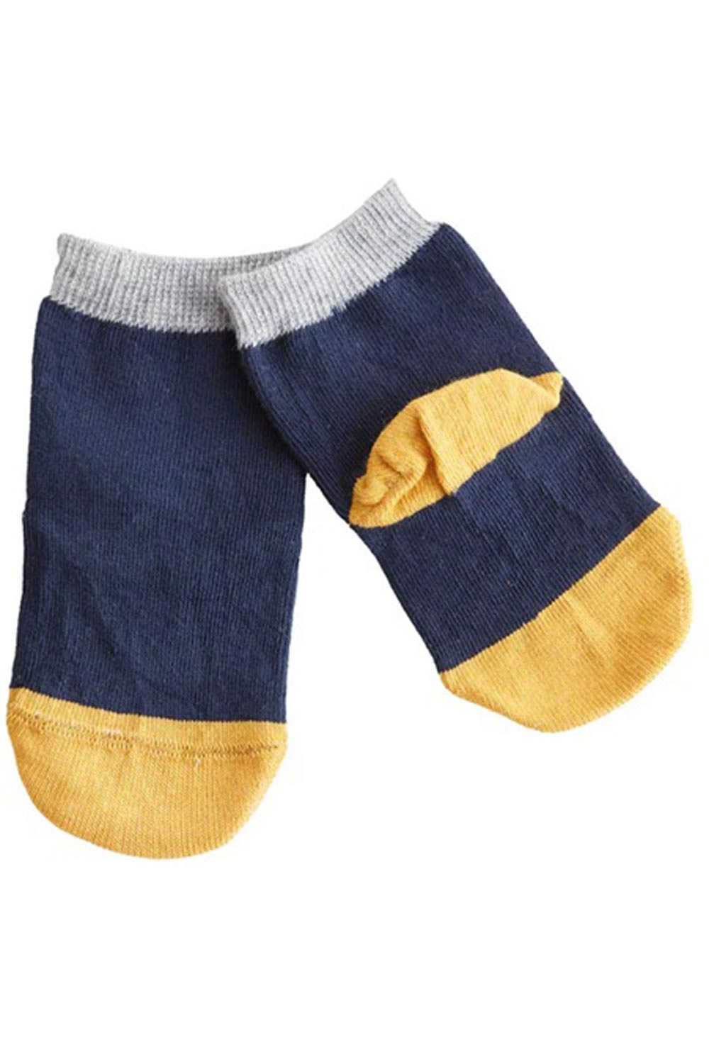 Kindersokken donkerblauw-geel-grijs