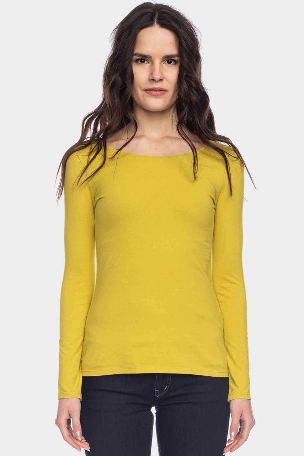 Basic longsleeve ronde hals 100% biokatoen geelgroen - Afbeelding 2