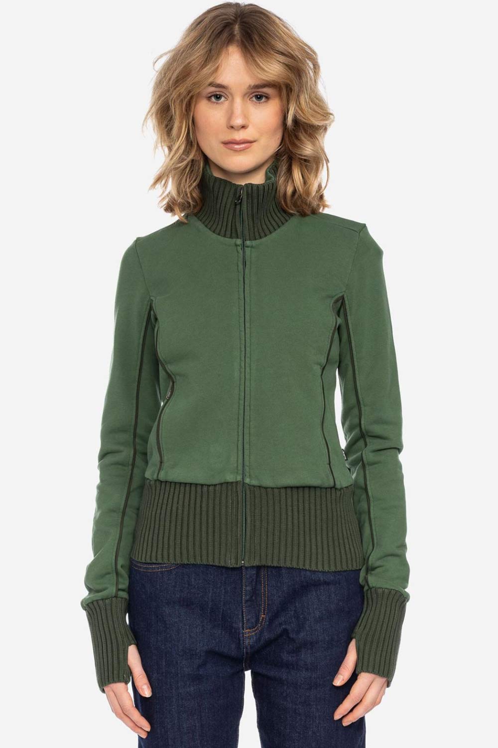 Kort vest met opstaande kraag groen 100% biokatoen
