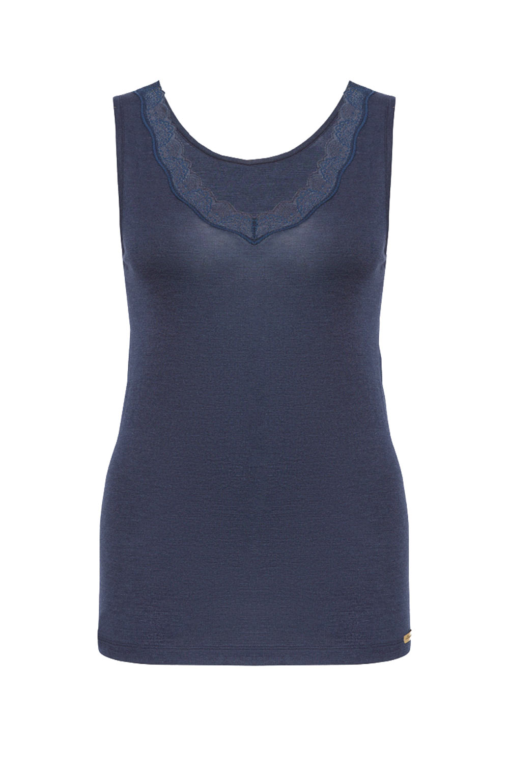 Hemdje v-hals wolzijde met kant donkerblauw