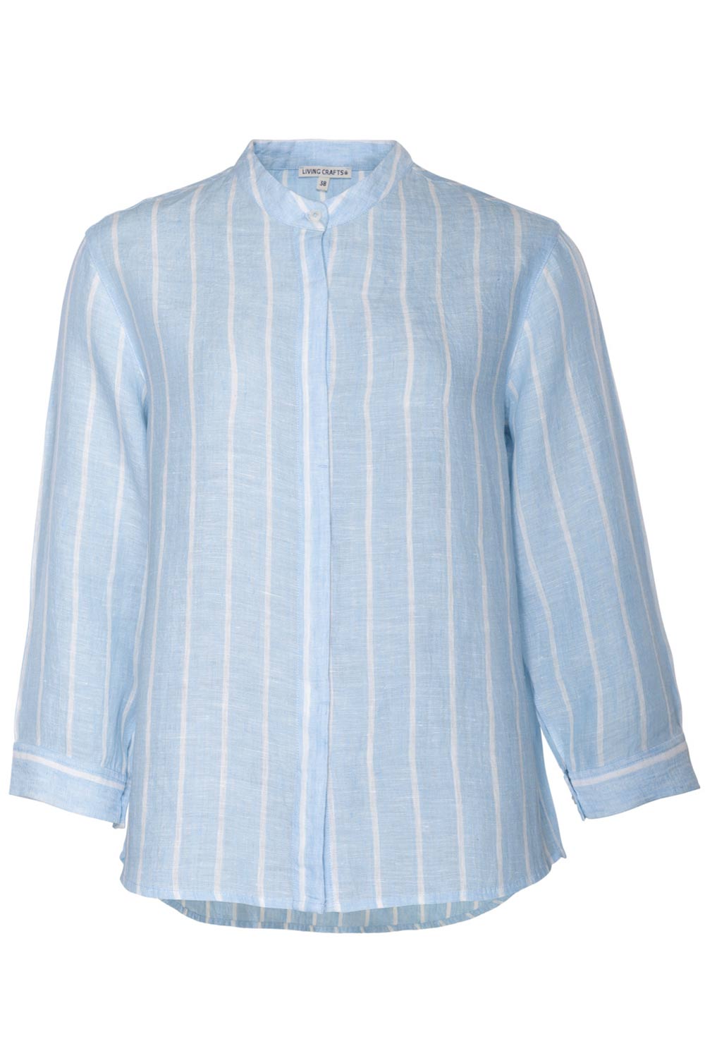 Lichtblauwe linnen blouse gestreept