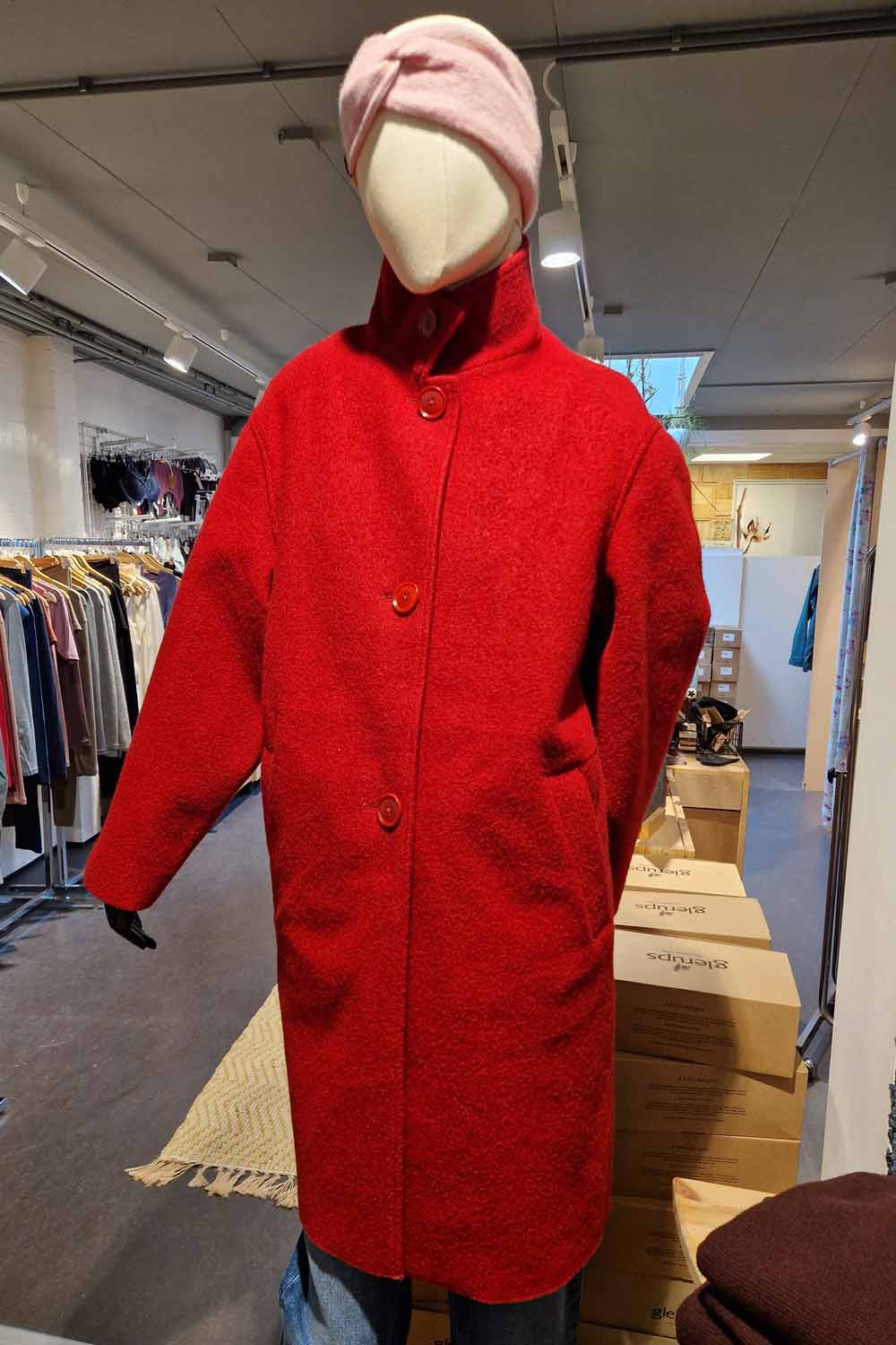 Wollen jas met opstaande kraag - rood