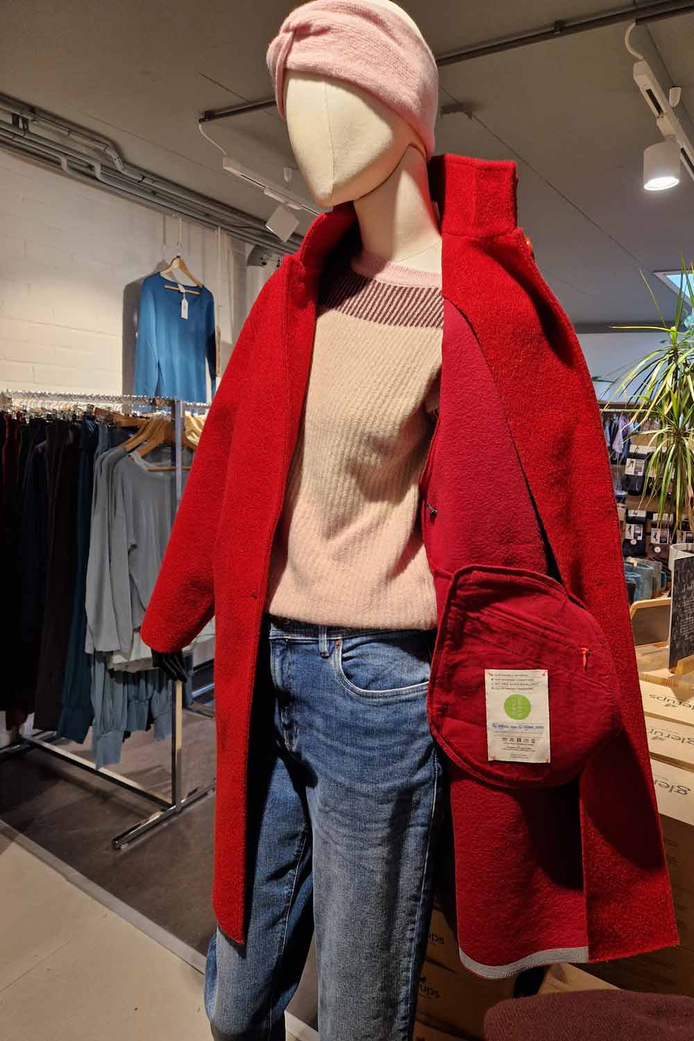 Wollen jas met opstaande kraag - rood - Afbeelding 2