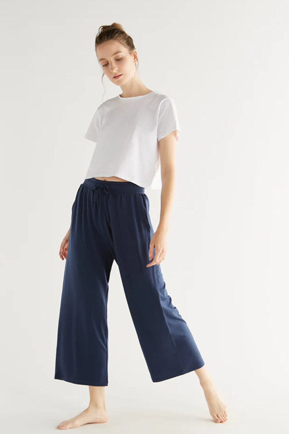 7/8 broek wijde rechte pijp blauw - Afbeelding 3