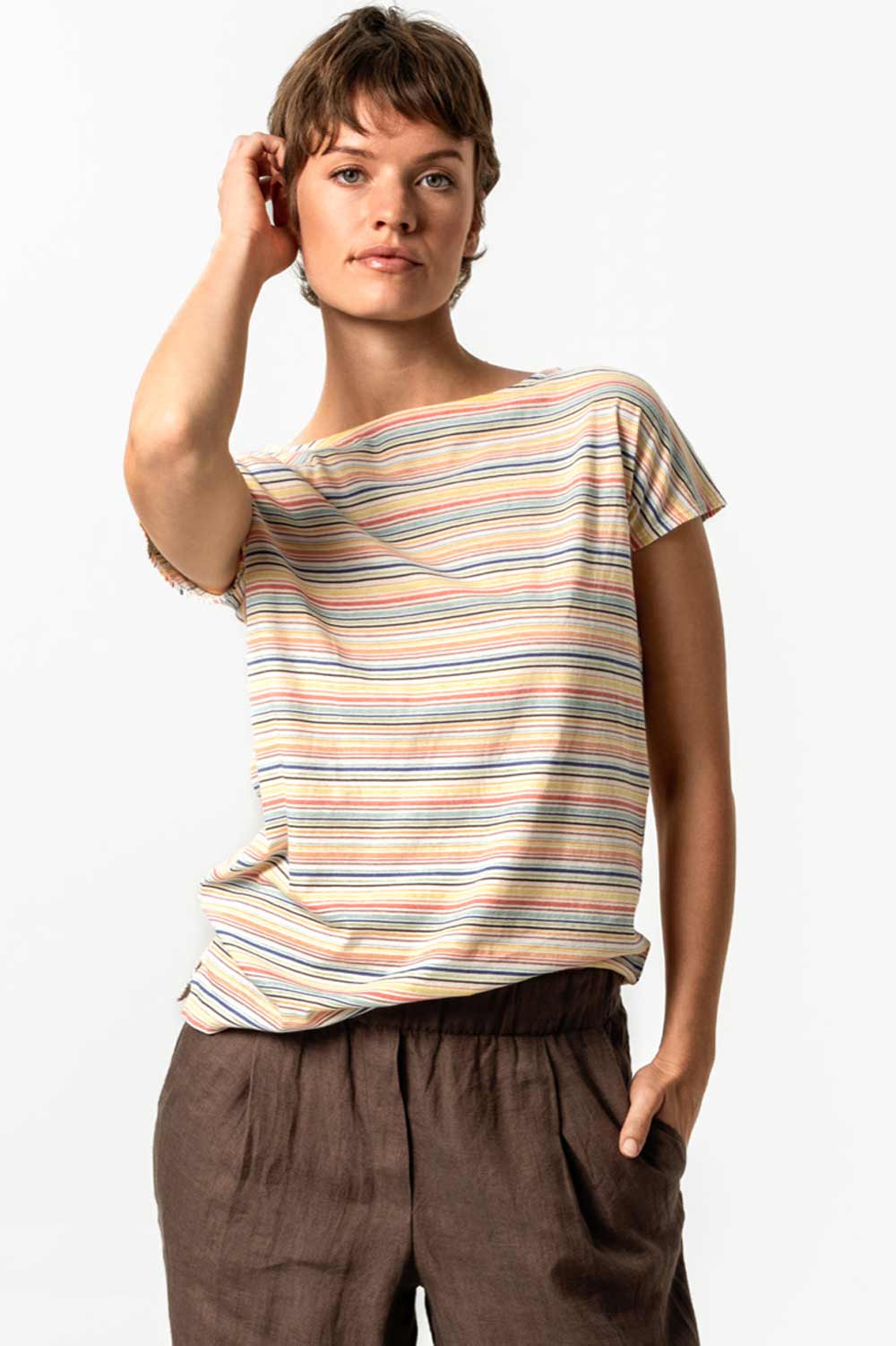 Gestreepte top biokatoen linnen sunny stripes - Afbeelding 2