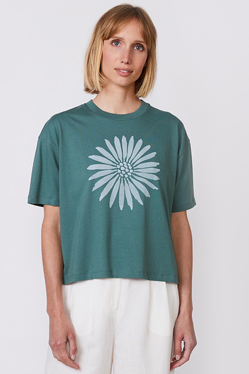 T-shirt bloem biokatoen groen